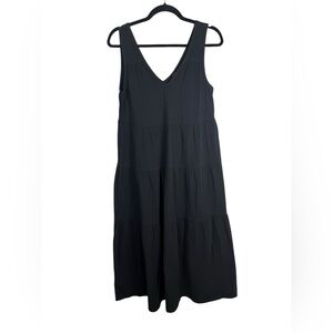 QUINCE 100% Organic Cotton Gauze Tiered Maxi Dress Black Size Small NWT